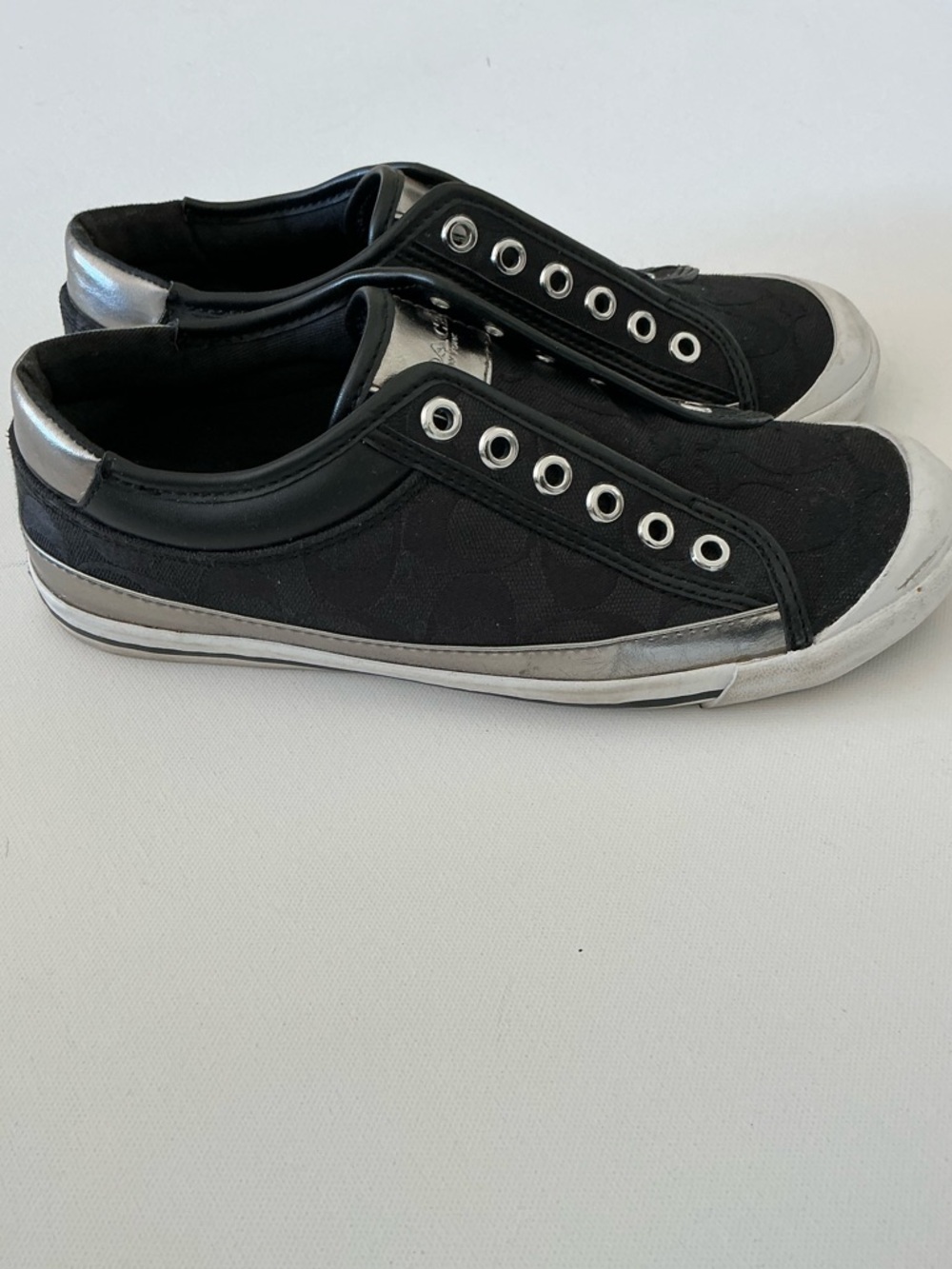 Coach Felix Slip-On Sneakers Black Pewter Signature Logo Women’s 7.5B - Picture 3 of 11